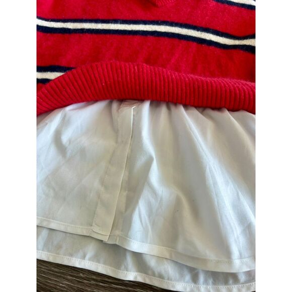 Scripted Red Wool Cashmere Striped Sweater w White Collar Asymmetrical Hem Small - Picture 2 of 9